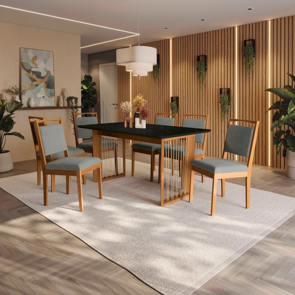 Conjunto Sala De Jantar Lina Em Madeira Maciça 6 Cadeiras Boucle Cinza - 1