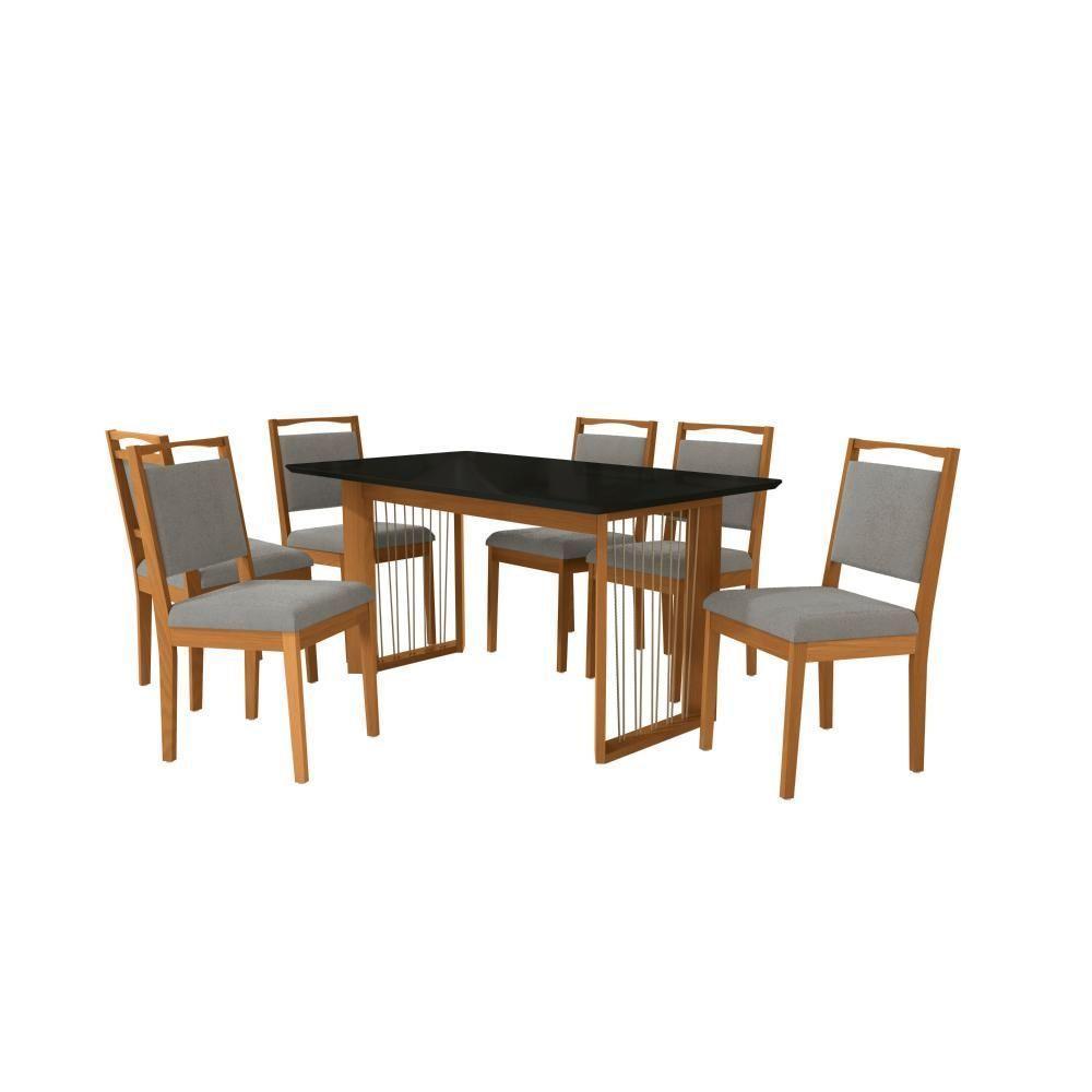 Conjunto Sala De Jantar Lina Em Madeira Maciça 6 Cadeiras Boucle Cinza - 2
