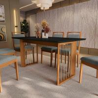 Conjunto Sala De Jantar Lina Em Madeira Maciça 6 Cadeiras Boucle Cinza - 6