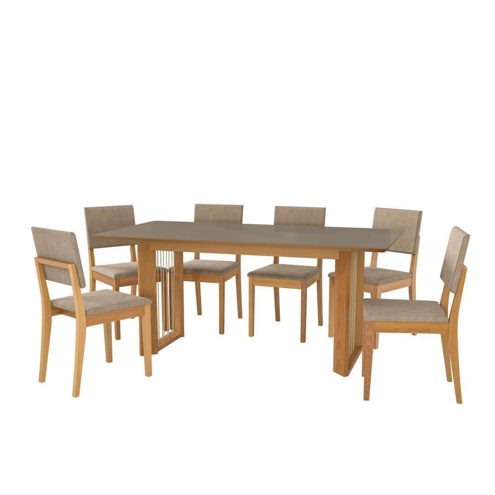 Conjunto Sala De Jantar Dora Em Madeira Maciça 6 Cadeiras Linho Fendi - 2