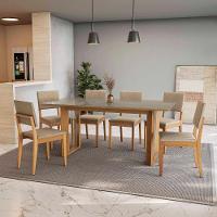 Conjunto Sala De Jantar Dora Em Madeira Maciça 6 Cadeiras Linho Fendi - 1