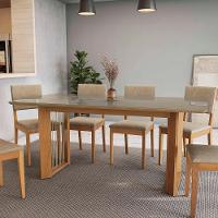 Conjunto Sala De Jantar Dora Em Madeira Maciça 6 Cadeiras Linho Fendi - 6