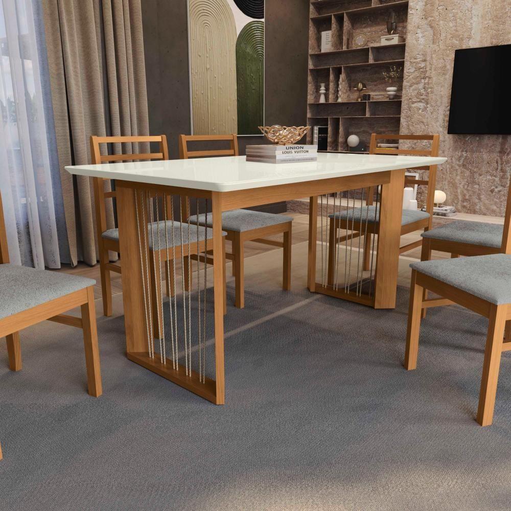 Conjunto Sala De Jantar Elisa Em Madeira Maciça 6 Cadeiras Boucle Cinza - 6