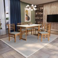 Conjunto Sala De Jantar Elisa Em Madeira Maciça 6 Cadeiras Boucle Cinza - 1