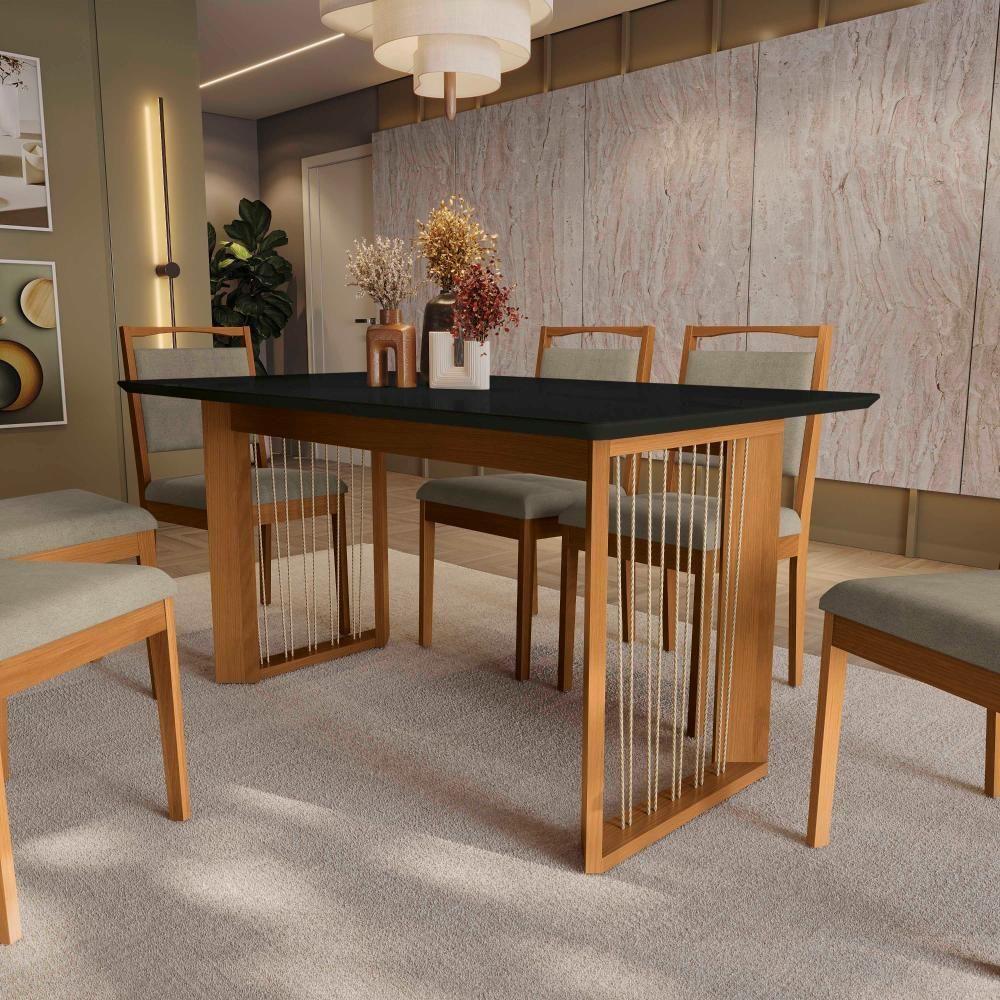 Conjunto Sala De Jantar Lina Em Madeira Maciça 6 Cadeiras Linho Fendi - 6