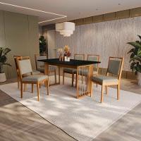 Conjunto Sala De Jantar Lina Em Madeira Maciça 6 Cadeiras Linho Fendi - 1