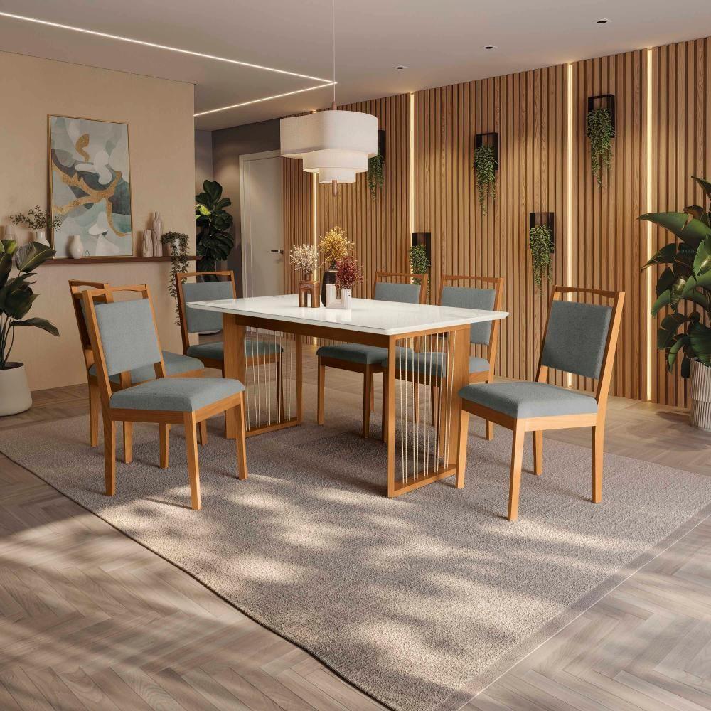 Conjunto Sala De Jantar Lina Em Madeira Maciça 6 Cadeiras Boucle Cinza - 1