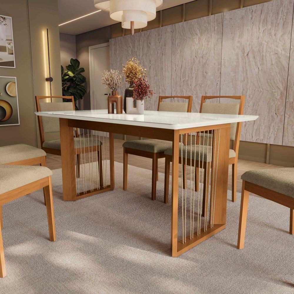 Conjunto Sala De Jantar Lina Em Madeira Maciça 6 Cadeiras Boucle Bege - 4