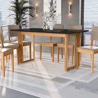 Conjunto Sala De Jantar Dora Em Madeira Maciça 6 Cadeiras Linho Fendi - 6