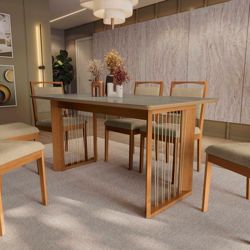 Conjunto Sala De Jantar Lina Em Madeira Maciça 6 Cadeiras Boucle Bege - 6