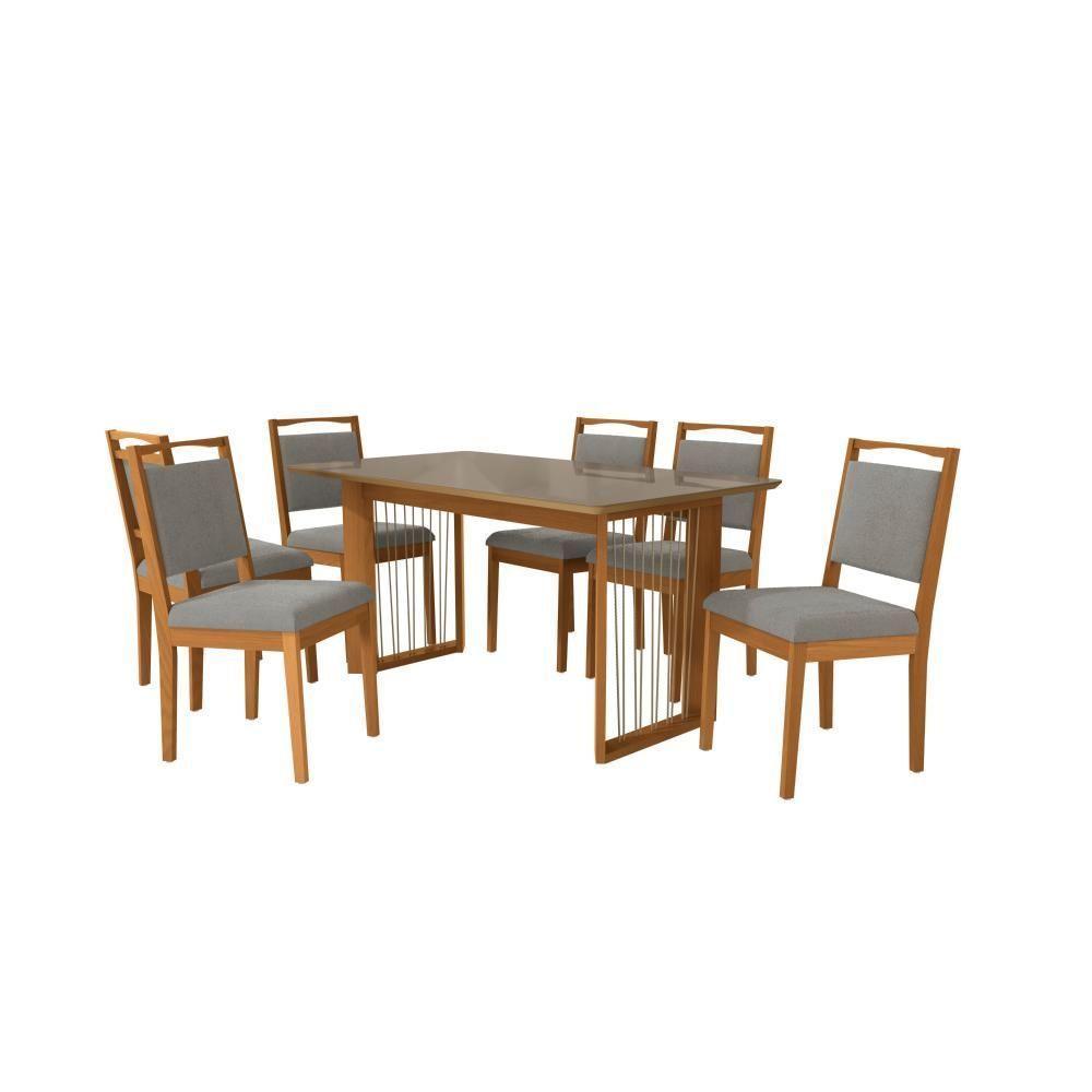 Conjunto Sala De Jantar Lina Em Madeira Maciça 6 Cadeiras Boucle Cinza - 6