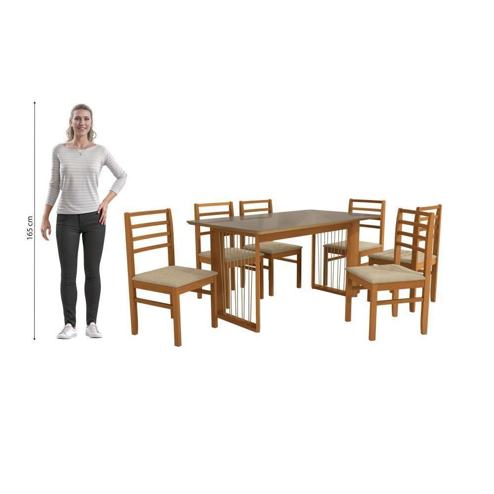 Conjunto Sala De Jantar Elisa Em Madeira Maciça 6 Cadeiras Boucle Bege - 2