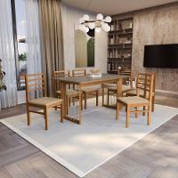 Conjunto Sala De Jantar Elisa Em Madeira Maciça 6 Cadeiras Boucle Bege - 1