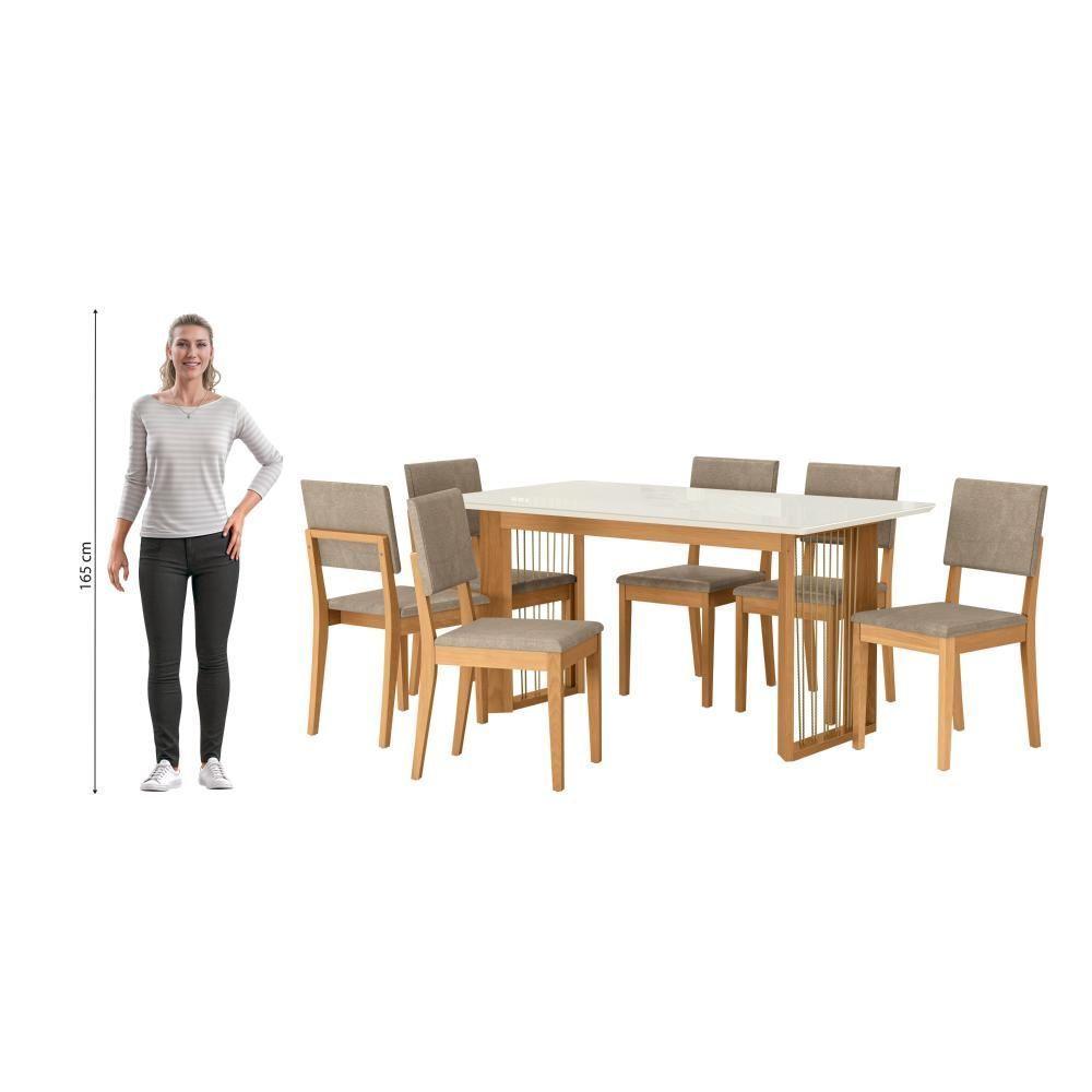 Conjunto Sala De Jantar Dora Em Madeira Maciça 6 Cadeiras Linho Fendi - 7