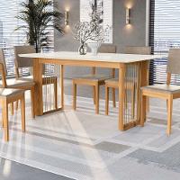 Conjunto Sala De Jantar Dora Em Madeira Maciça 6 Cadeiras Linho Fendi - 9