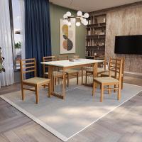 Conjunto Sala De Jantar Elisa Em Madeira Maciça 6 Cadeiras Boucle Bege - 1