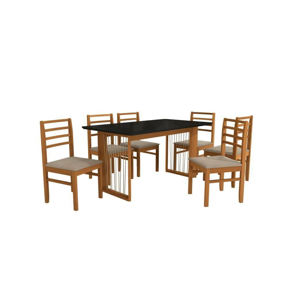 Conjunto Sala De Jantar Elisa Em Madeira Maciça 6 Cadeiras Linho Fendi - 2