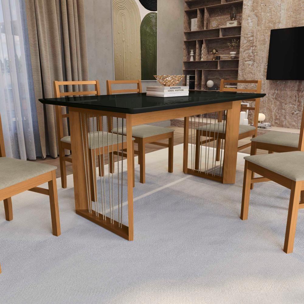 Conjunto Sala De Jantar Elisa Em Madeira Maciça 6 Cadeiras Linho Fendi - 6