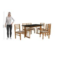 Conjunto Sala De Jantar Elisa Em Madeira Maciça 6 Cadeiras Linho Fendi