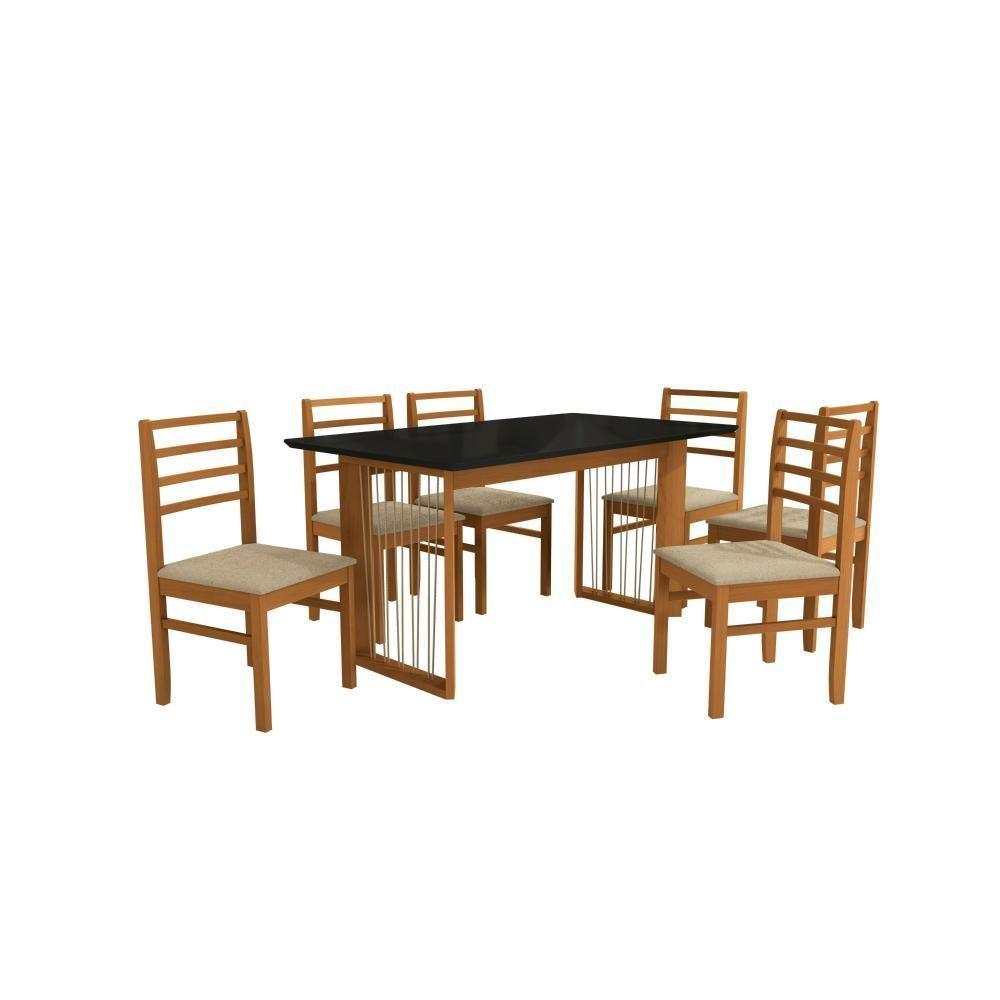 Conjunto Sala De Jantar Elisa Em Madeira Maciça 6 Cadeiras Boucle Bege - 2