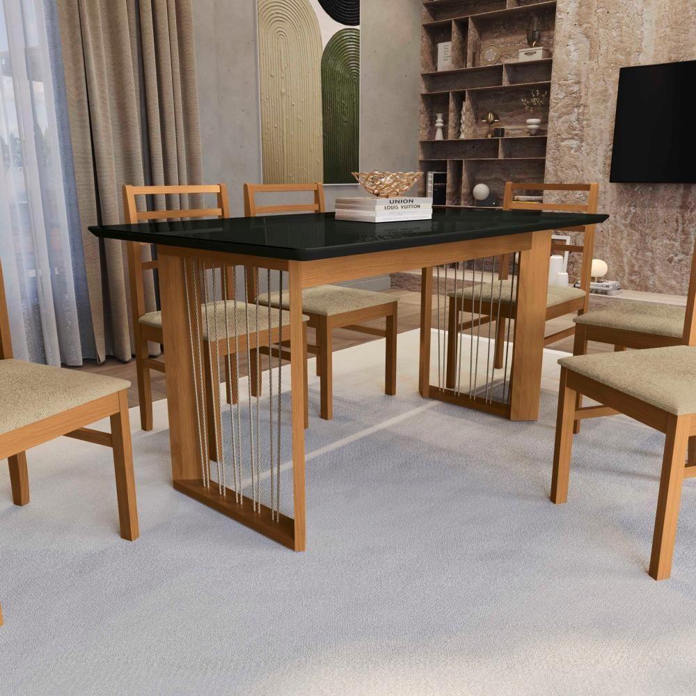 Conjunto Sala De Jantar Elisa Em Madeira Maciça 6 Cadeiras Boucle Bege - 6