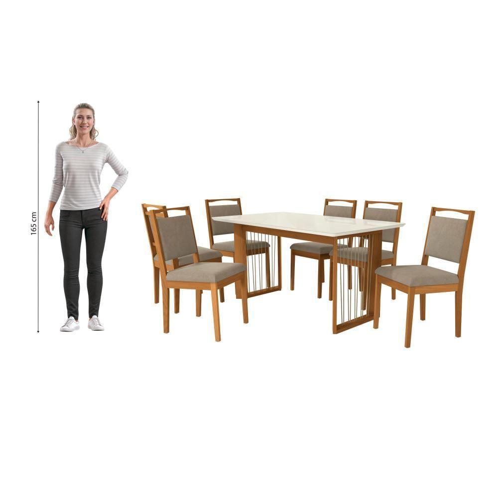 Conjunto Sala De Jantar Lina Em Madeira Maciça 6 Cadeiras Linho Fendi - 7