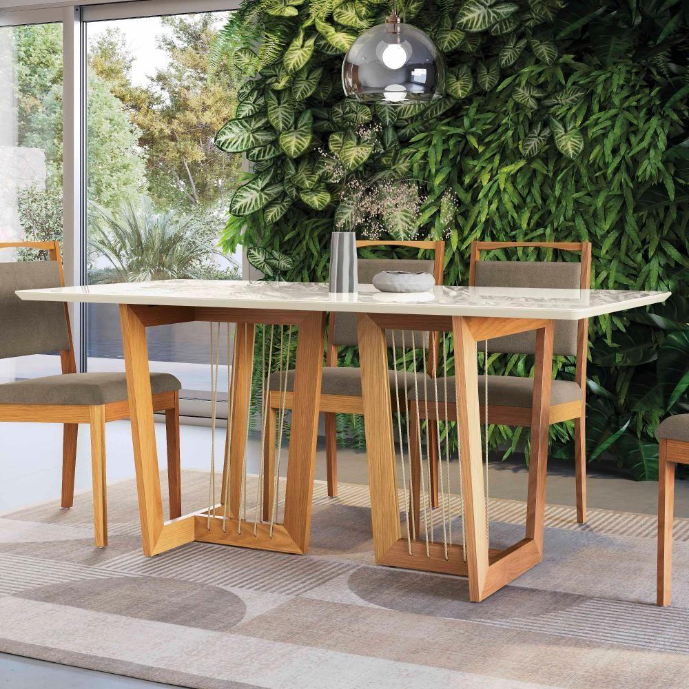 Conjunto Sala De Jantar Lina Em Madeira Maciça 6 Cadeiras Linho Fendi - 6