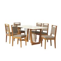 Conjunto Sala De Jantar Lina Em Madeira Maciça 6 Cadeiras Linho Fendi - 2