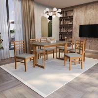 Conjunto Sala De Jantar Elisa Em Madeira Maciça 6 Cadeiras Boucle Cinza - 1