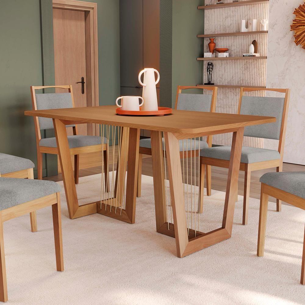 Conjunto Sala De Jantar Lina Em Madeira Maciça 6 Cadeiras Boucle Cinza - 10