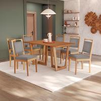Conjunto Sala De Jantar Lina Em Madeira Maciça 6 Cadeiras Boucle Cinza - 1