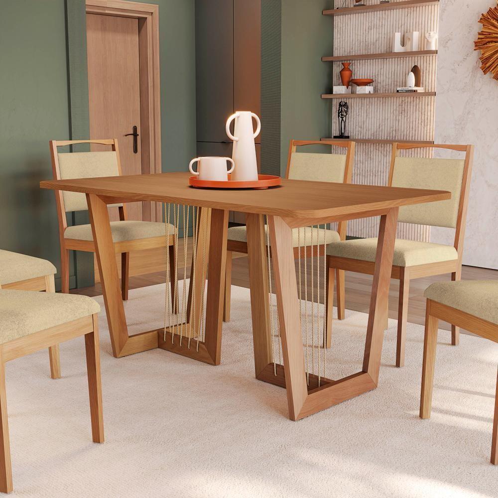 Conjunto Sala De Jantar Lina Em Madeira Maciça 6 Cadeiras Boucle Bege - 5