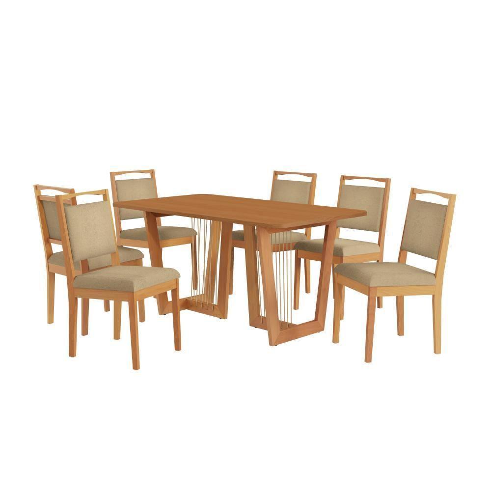 Conjunto Sala De Jantar Lina Em Madeira Maciça 6 Cadeiras Boucle Bege - 9