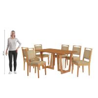 Conjunto Sala De Jantar Lina Em Madeira Maciça 6 Cadeiras Boucle Bege - 6