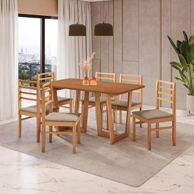 Conjunto Sala De Jantar Elisa Em Madeira Maciça 6 Cadeiras Linho Fendi