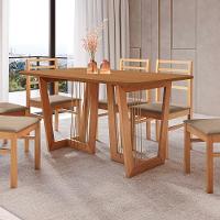 Conjunto Sala De Jantar Elisa Em Madeira Maciça 6 Cadeiras Linho Fendi - 6