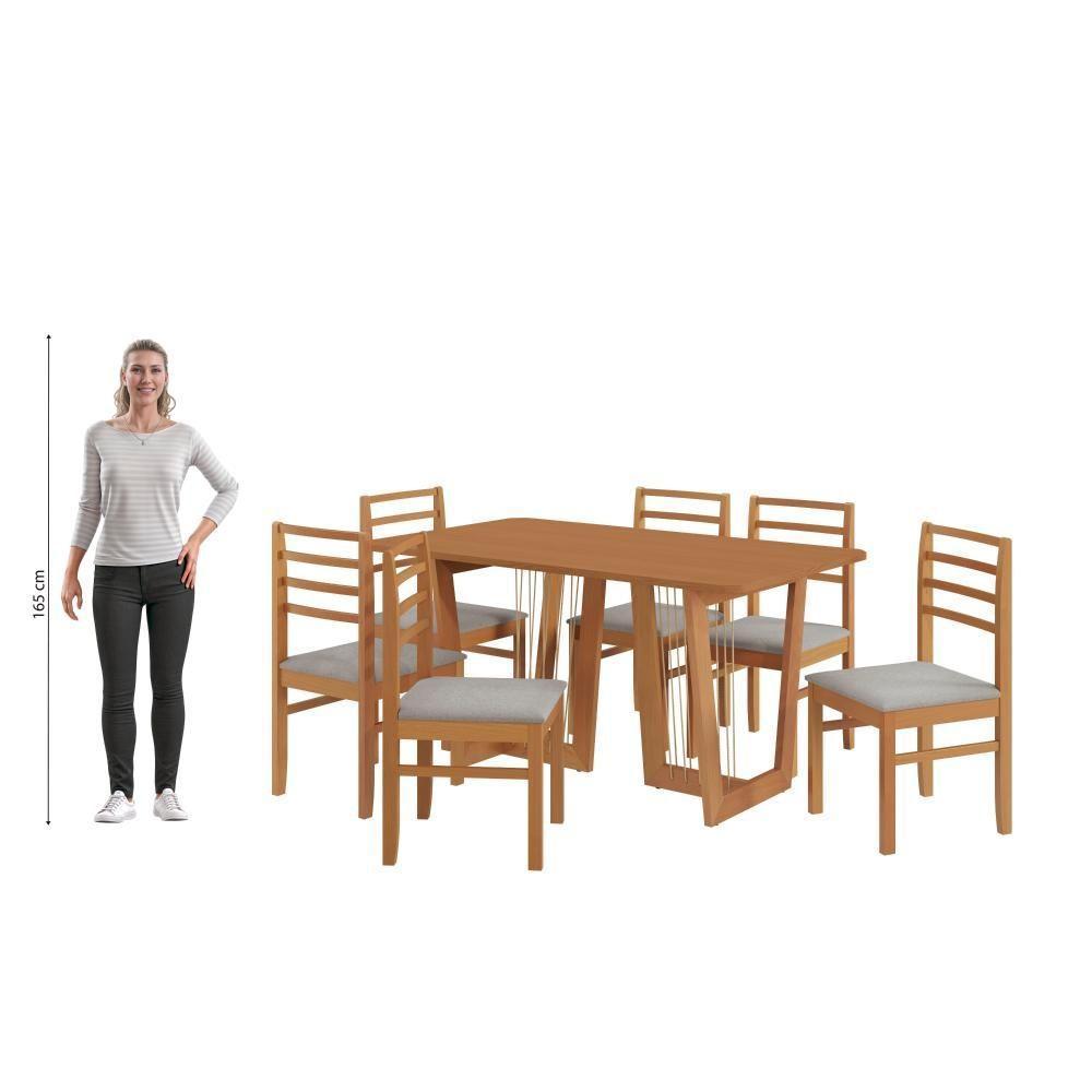 Conjunto Sala De Jantar Elisa Em Madeira Maciça 6 Cadeiras Boucle Cinza - 3