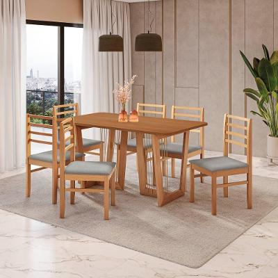 Conjunto Sala De Jantar Elisa Em Madeira Maciça 6 Cadeiras Boucle Cinza