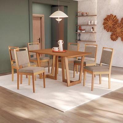 Conjunto Sala De Jantar Lina Em Madeira Maciça 6 Cadeiras Linho Fendi