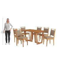 Conjunto Sala De Jantar Lina Em Madeira Maciça 6 Cadeiras Linho Fendi