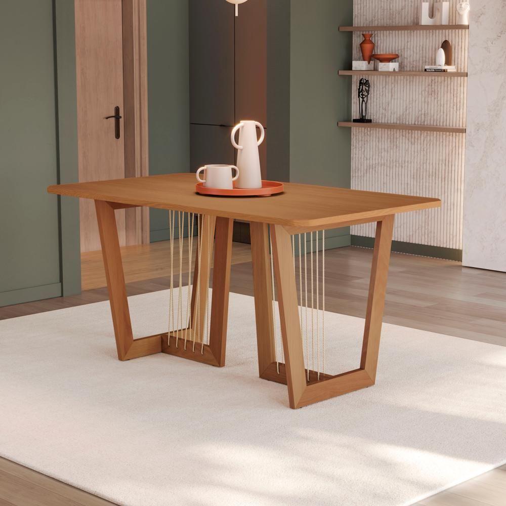 Conjunto Sala De Jantar Dora Em Madeira Maciça 6 Cadeiras Linho Fendi - 4