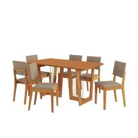 Conjunto Sala De Jantar Dora Em Madeira Maciça 6 Cadeiras Linho Fendi - 5