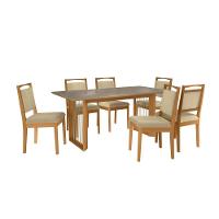 Conjunto Sala De Jantar Lina Em Madeira Maciça 6 Cadeiras Boucle Bege - 2