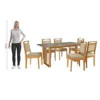 Conjunto Sala De Jantar Lina Em Madeira Maciça 6 Cadeiras Boucle Bege