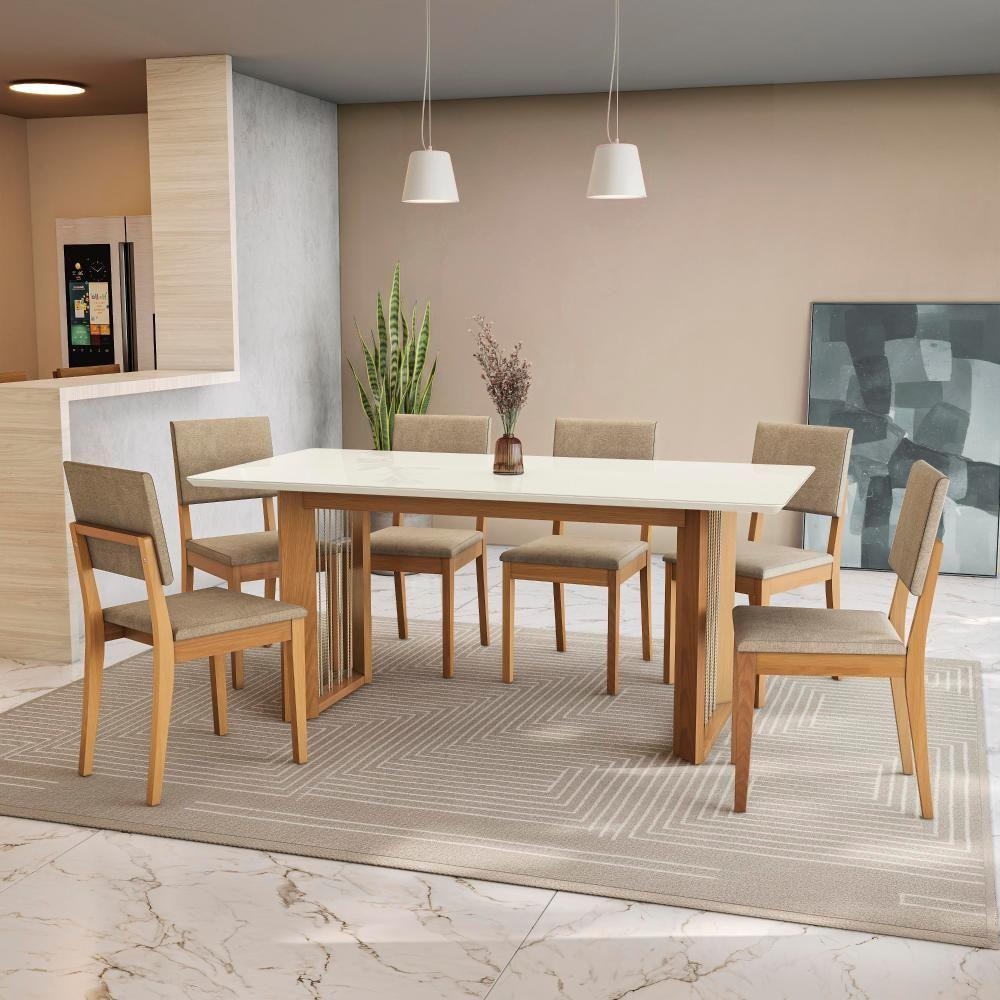 Conjunto Sala De Jantar Dora Em Madeira Maciça 6 Cadeiras Linho Fendi - 1