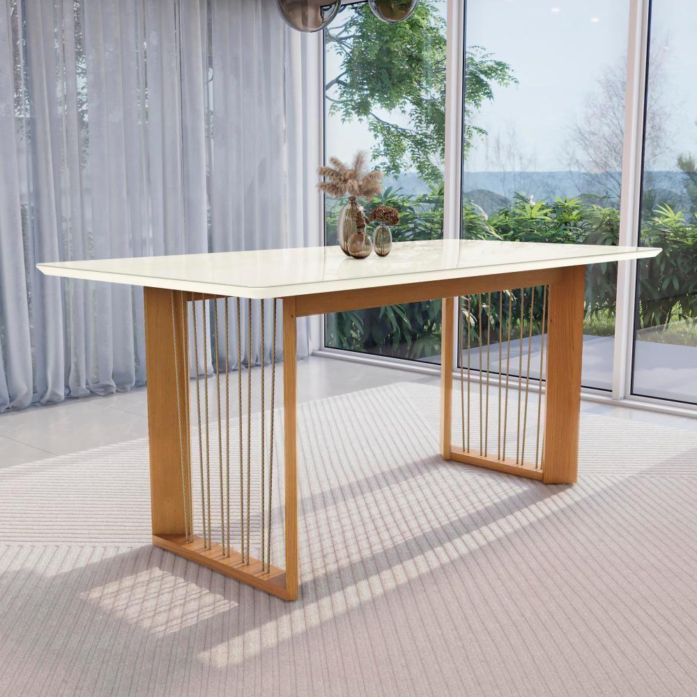 Conjunto Sala De Jantar Dora Em Madeira Maciça 6 Cadeiras Linho Fendi - 10