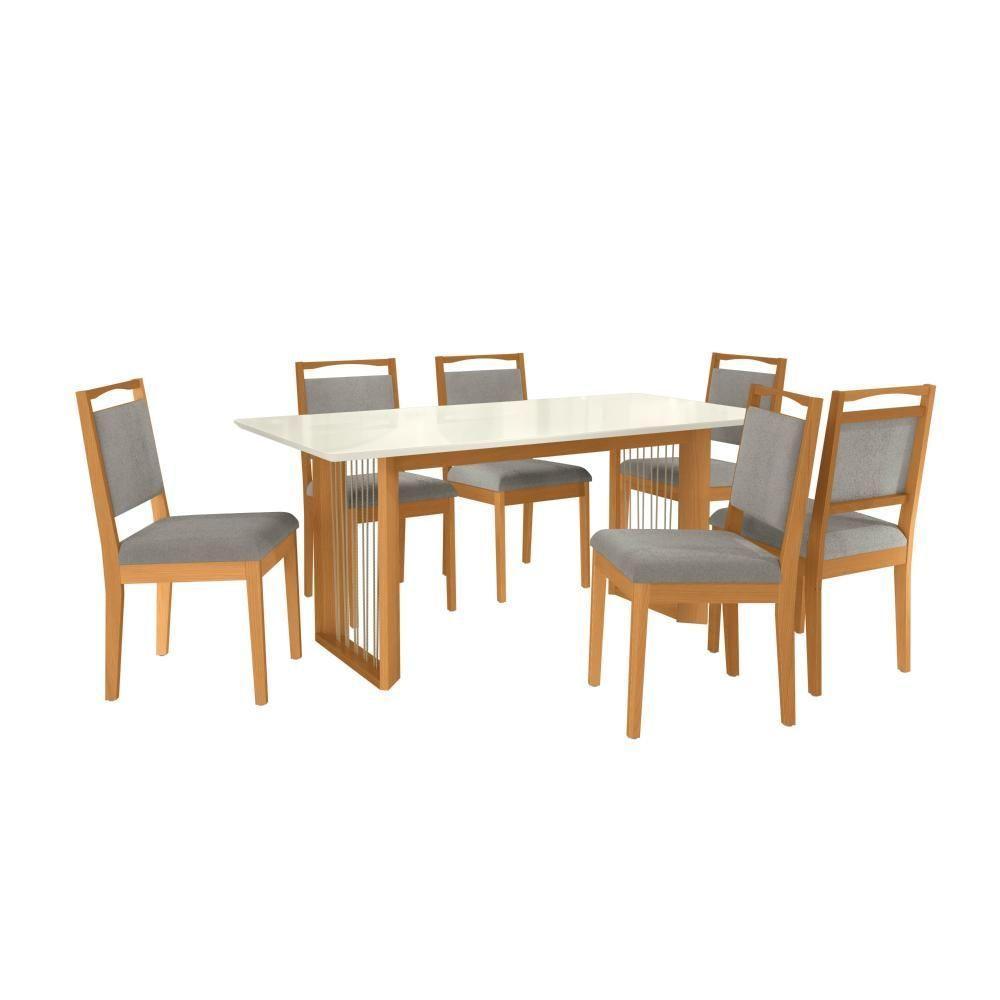 Conjunto Sala De Jantar Lina Em Madeira Maciça 6 Cadeiras Boucle Cinza - 2