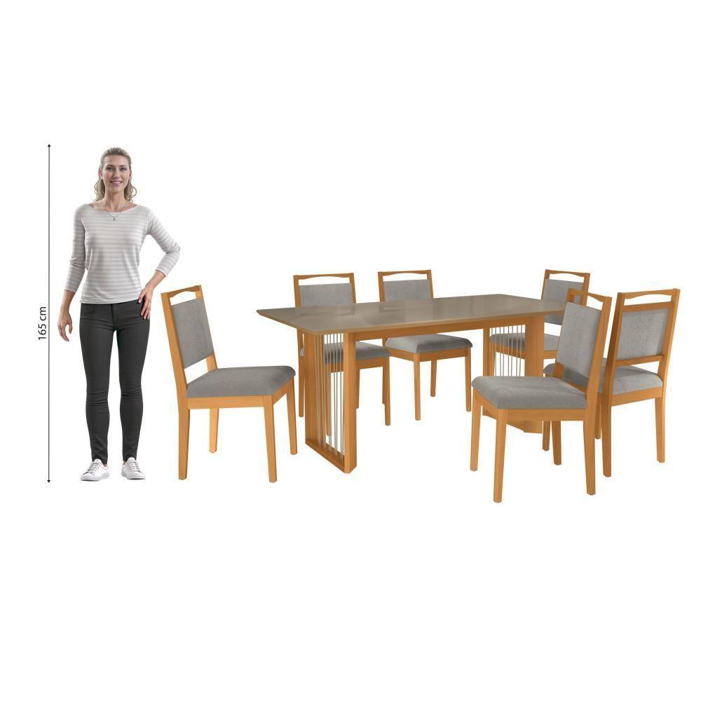 Conjunto Sala De Jantar Lina Em Madeira Maciça 6 Cadeiras Boucle Cinza - 4