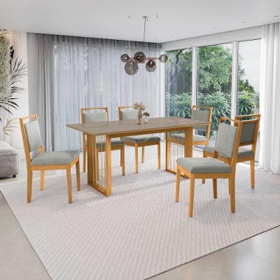 Conjunto Sala De Jantar Lina Em Madeira Maciça 6 Cadeiras Boucle Cinza