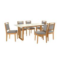 Conjunto Sala De Jantar Lina Em Madeira Maciça 6 Cadeiras Boucle Cinza - 2